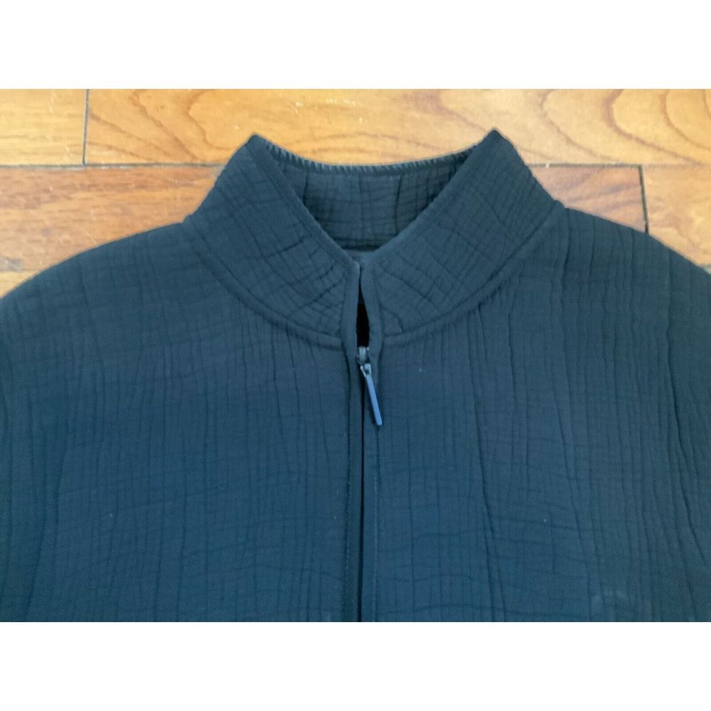 Eileen Fisher Woman's Small Black Crinkle Full Zip Jacket Rayon Silk Pockets - Picture 2 of 6